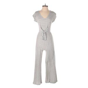 Caution To The Wind Gray Ribbed Knit Jumpsuit - size small